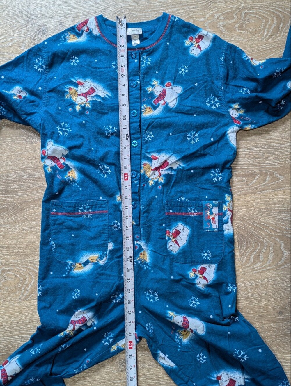La Senza Vintage Women's Teal Snowman Fleece One-Piece Pajamas Whimsical Holiday - Picture 16 of 16